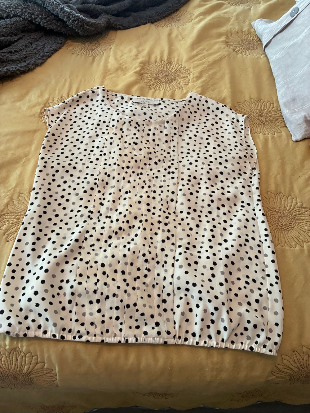 LOFT Cream Top with Black & Silver Polka Dots